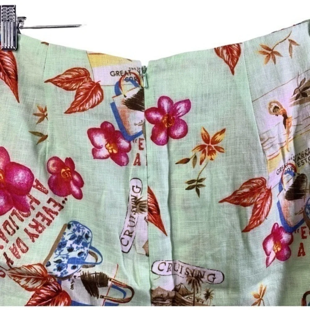 DANDY by RANDI M. Green Tropical Floral Holiday Linen Mini‎ Skirt
